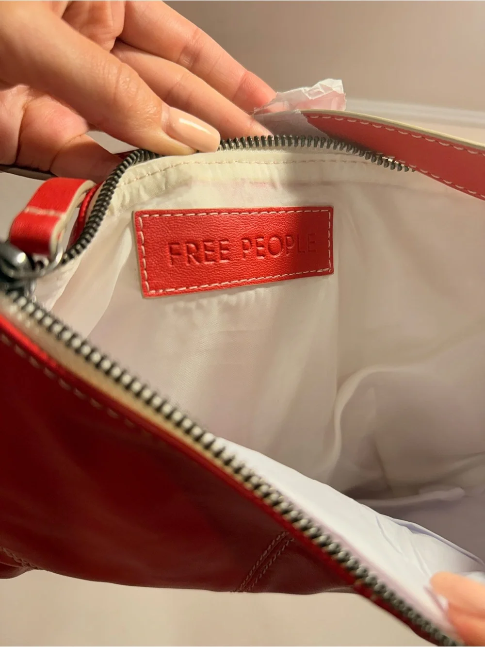NWT Free People Red Leather Hobo Crescent Shoulder Bag